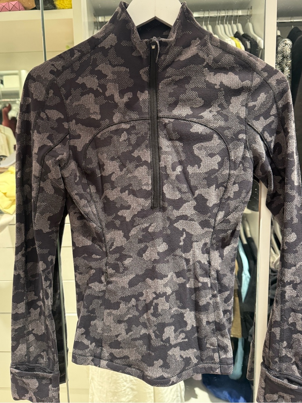 lululemon athletica Women's Long Sleeve Half-Zip Top in Charcoal Gray Camo